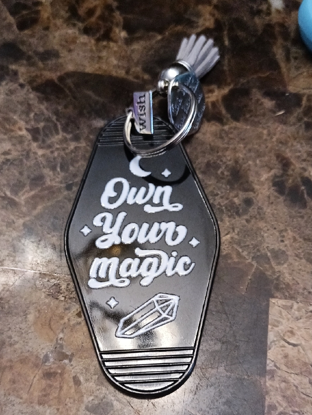 Black Keychain with White Design Inspirational Motivational Motel Key